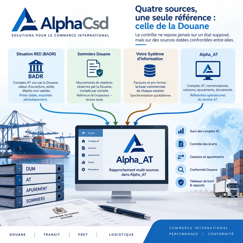 Quatre sources, une seule référence : la Douane. Rapprochement multi-sources dans Alpha_AT : situation RED (BADR), sommiers douane, système d'information de l'entreprise